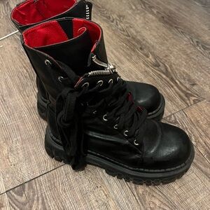 Black Combat Boots with Red Lining